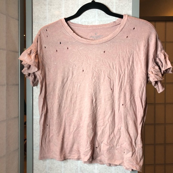 American Eagle Outfitters Tops - American Eagle pink “distressed” top